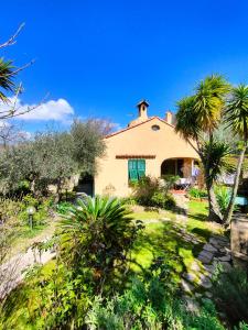 a house with palm trees in front of it at L'Uliveto D'Argento in Finale Ligure