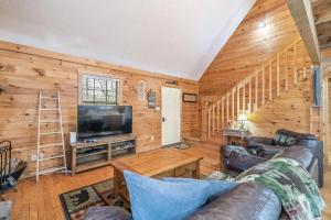 a living room with a couch and a television at Mountain Bliss in Townsend