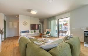 a living room with a green couch and a table at Stunning Home In Hum With Sauna in Hum