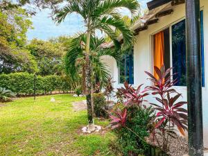 una palmera frente a una casa en Casa Campestre Laguna Verde en Villavicencio