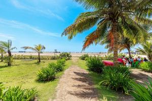people sitting under a palm tree at the beach at Morros 3 in Cartagena de Indias