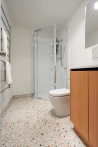 Kings ParkModern Self Contained Unit Views Parking and WiFi的一间带卫生间和淋浴的浴室