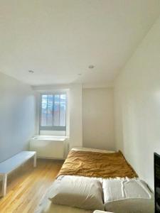 a bedroom with a large bed and a window at Delancey Tower in New York