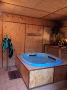 a large blue tub in a room at Dream Escape for 2 in Paraparaumu Beach