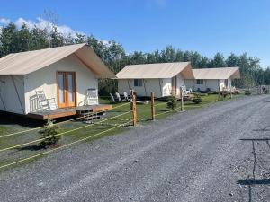 eine Reihe von Cottages am Straßenrand in der Unterkunft Howling Wolf Resort in Seward + 19 Fotos