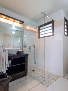 a bathroom with a shower and a sink at Rivland Resort in Païta