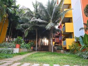 a row of palm trees in front of a building at No Fixed Address in Marmagao