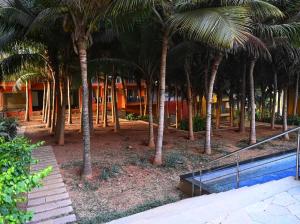a resort with palm trees and a swimming pool at No Fixed Address in Marmagao