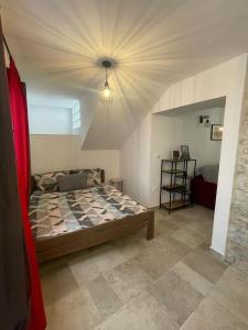 a bedroom with a bed in a room with a ceiling at TRE SORELLE in Piran