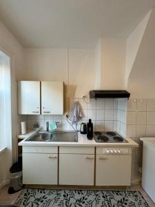 a small kitchen with a sink and a stove at Haus zum Rütli in Chur