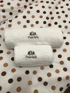 tres rollos de papel higiénico sobre un fondo de lunares en Family Hotel Ginger, en Pamporovo