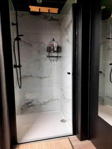 a shower with a glass door in a bathroom at Pool House 85 in Spa +16 photos