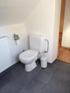W pokoju znajduje się łazienka z białą toaletą. w obiekcie Logies Villa Maxim w mieście Koksijde