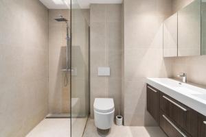 奥斯坦德Zeepaardjesnest 25的带淋浴、马桶和水槽的浴室 更多7张照片