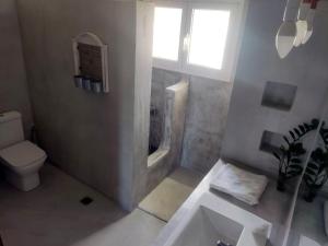 a bathroom with a toilet and a sink and a window at Venus cottage in Agios Vlasios +24 photos