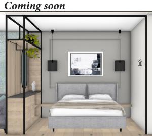 um quarto com uma cama com um sinal de chegada em Apartment Salena em Burgas