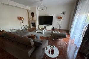 a living room with a couch and a tv at Calabre - Lamezia Terme 2bdr in Lamezia Terme