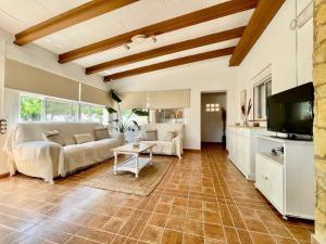 Villa Delta في L'Eucaliptus: غرفة معيشة مع أريكة وتلفزيون
