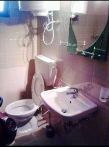 a bathroom with a toilet and a sink at Hotel Rozafa Velipoje in Baks-Rrjoll