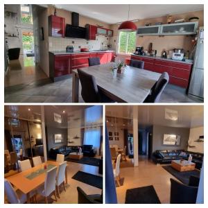 a kitchen and dining room with a table and chairs at Agréable maison au calme in Wittenheim