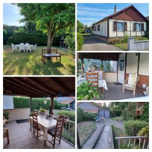 a collage of photos of a house with tables and chairs at Agréable maison au calme in Wittenheim