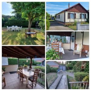 een collage van foto's van een huis met tafels en stoelen bij Agréable maison au calme in Wittenheim