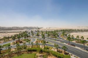 a road in the middle of a desert with palm trees at Frank Porter - DAMAC Hills Jasmine in Dubai