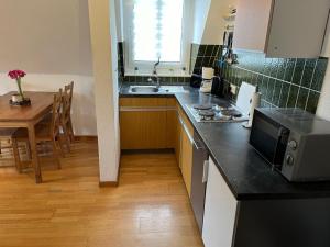 a kitchen with a table and a counter top at Ferienhof Kotthoff am Hennesee in Meschede