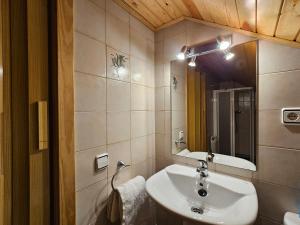 a bathroom with a sink and a mirror at Apartamentos Naspún in Campo