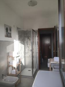 een badkamer met een douche en een wastafel bij I Corbezzoli in Porto Torres
