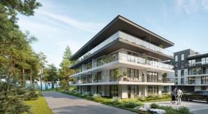 an architectural rendering of a building with people standing outside at HEVENIA POGORZELICA - APARTAMENT 2 in Pogorzelica