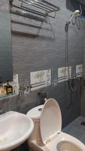 a bathroom with a toilet and a sink and a shower at Tran Chau Garden Home in Cat Ba