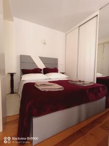 ein Schlafzimmer mit einem großen Bett mit einer roten Decke in der Unterkunft Oporto Apartment Sé Catedral in Porto