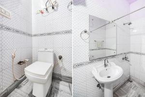 two pictures of a bathroom with a toilet and a sink at FabExpress IVY Inn Sector 35 in Noida