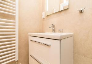 een badkamer met een wastafel en een spiegel bij Apartment Lainzer Straße in Wenen
