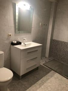 a bathroom with a sink and a toilet and a shower at Apartamento San Gregorio in Pamplona