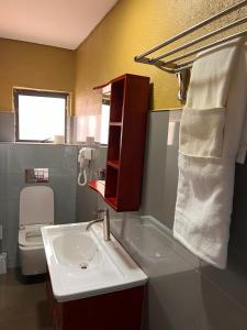 a bathroom with a sink and a toilet at Oakwood Guest House in Palatswe