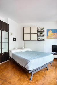 1 dormitorio con 1 cama grande y TV en Domus Parnaso - Eur, en Roma