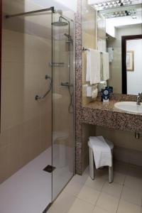 a bathroom with a shower and a sink at Hotel Riu Fluviá in Olot