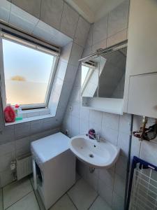 Elle comprend une petite salle de bains pourvue d'un lavabo et d'une fenêtre. dans l'établissement Wombat-1-2-Personen, à Brunsbüttel