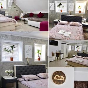 un collage de fotos de un dormitorio con cama en Cazare MOLDI - regim hotelier, en Câmpulung Moldovenesc