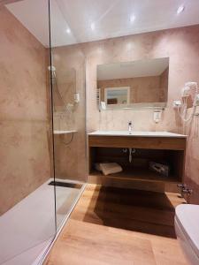 a bathroom with a sink and a shower at Haags Hotel Niedersachsenhof in Verden