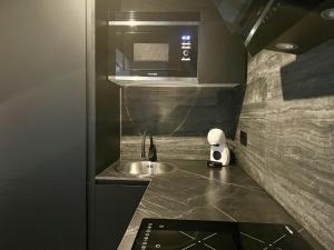 a small kitchen with a sink and a microwave at Boutique Palacio in Alicante +79 photos