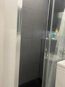 eine Dusche mit Glastür neben einem WC in der Unterkunft Impeccable 2-Bed Apartment in London in London