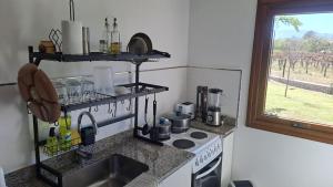 a kitchen with a sink and a stove and a window at BuenaVid By CafaYate ViP in Cafayate