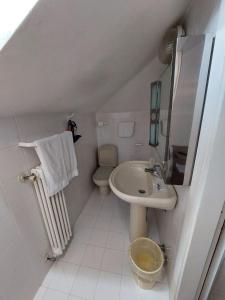 ein kleines Bad mit einem Waschbecken und einem WC in der Unterkunft Affittacamere Via Carducci in Gubbio
