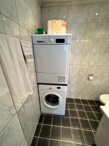 y baño pequeño con lavadora y secadora. en Central 1BR Apartment, en Narvik