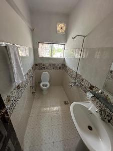 a bathroom with a toilet and a sink at Decent Lodge Guest House in Islamabad