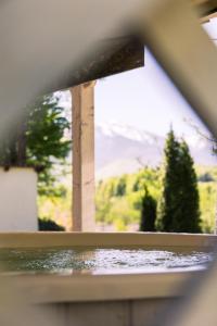 a view of a building from a window at Pensiunea Poiana Avrigului in Avrig