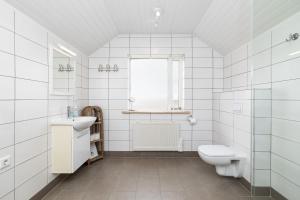 霍尔特Guesthouse Rauðafell的带马桶和水槽的白色浴室